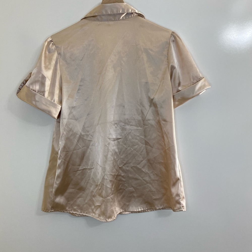 Adiva Shiny Light Gold Short Sleeve Blouse Large - Picture 2 of 6
